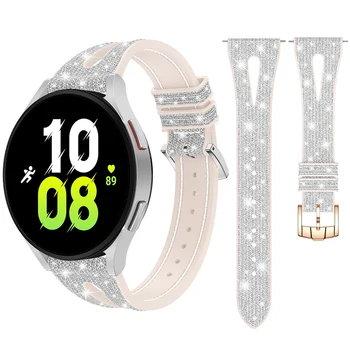 Glitter Pulseira para Samsung Galaxy Watch 5/4 Alça de 40mm 44mm 45mm Bling Couro+silicone Banda Samsung Assista 4 Clássico 42mm 46mm