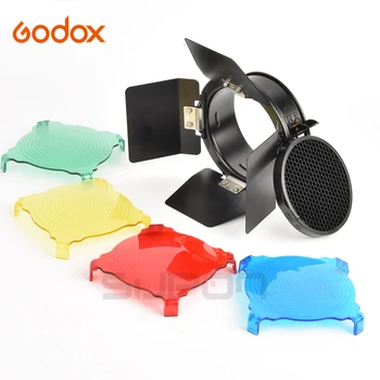 Godox BD-03 Porta do Celeiro Com Favo de mel Grade e a Cor 4 Kits de filtros para Fotografia de Estúdio Flash K 150 K-180 300SDI E250 250SDI