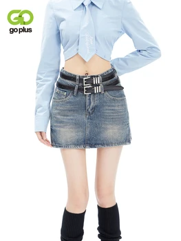 GOPLUS Saia Jeans de Verão Vintage, Saias de Cintura Alta 2023 Fashion Estilo coreano de Uma Linha de Mini Saia Preta para as Mulheres Jupe Jean C60617