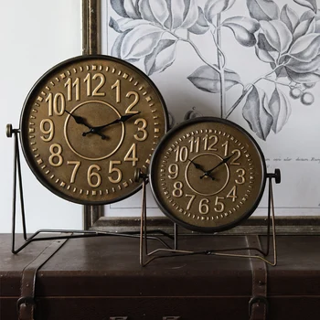 Home relógio ornamentos, vintage nostalgic metal relógios de mesa, relógio de mesa ornamentos