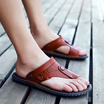 Homens Sandálias De Couro Homens Sapatos De Verão De Lazer, Chinelos De Quarto