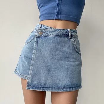 Irregular Denim Shorts Saia de Mulheres Y2K Verão Cintura Alta Streetwear Casual Todos-jogo Senhoras Mini Saias Jeans Faldas