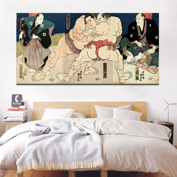 Japonês Guerreiros e Kunisada Lutadores de Sumô (Sem Moldura) Printd sobre Tela Artes Restaurante Pintura de Decoração de Arte de Parede HD de Impressão