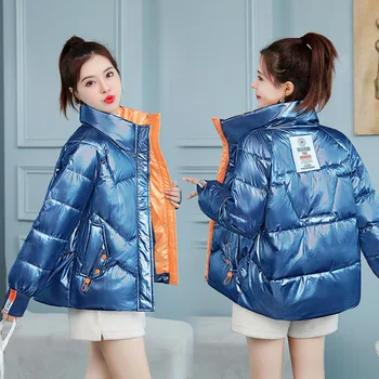 Jaqueta feminina de curto engrossado Estudante coreano mulheres jaqueta casaco de Inverno pão moda vestuário 2106