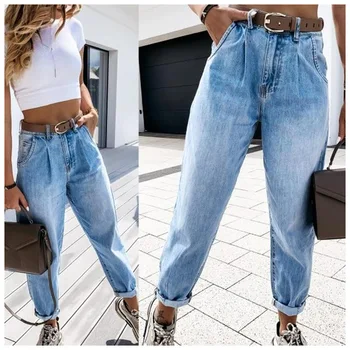 jean mulher mãe calças jeans boyfriend jeans para mulheres com cintura alta lazer senhoras de calças de brim da sarja de nimes