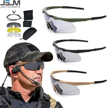 JSJM Tático Militar Óculos de CS Airsoft Permeável Óculos de Tiro HD 3 Lente de Motocross Moto Montanhismo Óculos de Segurança