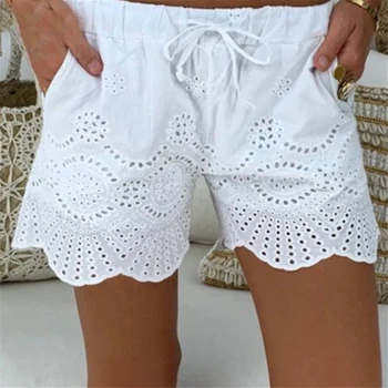 Lace Shorts Mulheres De Verão Sexy Calças Moda Sólida Corda Shorts Mulheres Bolsos De Retalhos De Calças Casuais Doce Bonito