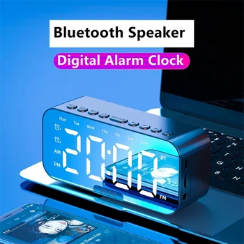 LED Relógio Digital de Espelho de Bluetooth alto-Falante Relógio Eletrônico de uma Grande Exibição em tempo Real de Temperatura Semana de Exibição de Rádio FM