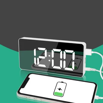 LED Relógio Digital Relógio Espelho da Tabela Eletrônicos Relógios da área de Trabalho do Telefone Móvel de Carregamento USB de Despertar Tempo de espera de Repetição