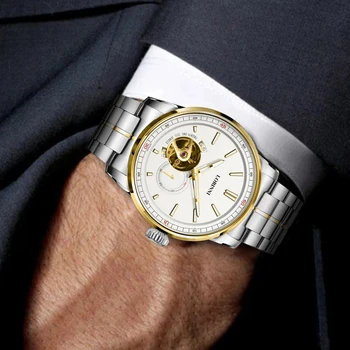 LOBINNI Marca de Luxo Automático do sexo Masculino Relógio Mecânico dos Homens Relógios de Aço Pulseira de Relógio vidro de Safira Dial Janela Watch