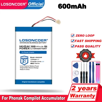 LOSONCOER 600mAh AE482539P Bateria Para Phonak Compilot ,Para Phonak ComPilot II Acumulador 3-Plugue do fio pilha para aparelhos Auditivos