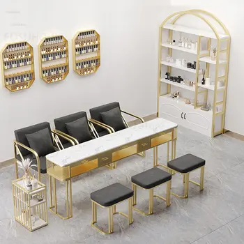 Luz de Luxo Prego Tabelas Nórdicos Simples Salão de Beleza Manicure Profissional de Tabelas de Dupla camada de Vidro Prego Mesa e cadeiras