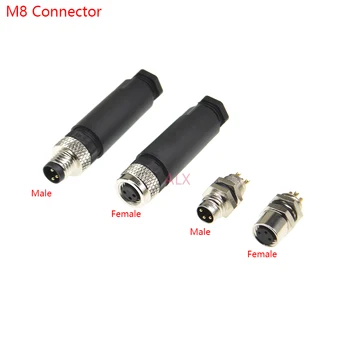 M8 impermeável sensor conector macho & fêmea 3/4 ficha de pinos tipo Reta do fio conector Parafuso de Rosca de acoplamento 3/4Pin