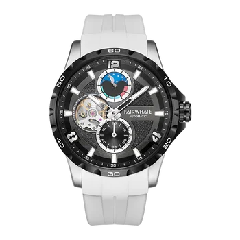 Marca Fairwhale Homens Relógio Automático 43mm de Relógios do Esporte relógio de Pulso Mecânico Impermeável Luminosa Esqueleto Pequeno Mostrador de segundos