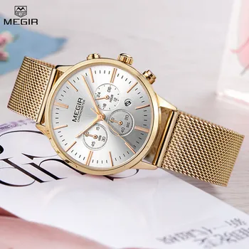 MEGIR Mulheres Relógios de Luxo, Elegantes Senhoras Relógio de Quartzo do Aço Inoxidável do relógio de Pulso da Moda, Mulher de Vestido Relógio reloj mujer de 2011