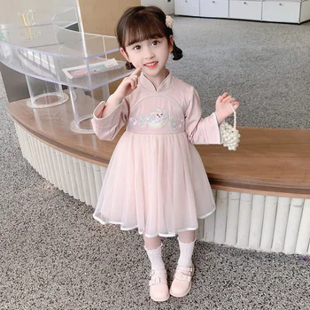 Meninas, a primavera vestido de 2023 novo Hanfu para crianças de estilo Chinês, de manga comprida, a primavera e o outono estilo ocidental-estilo de gaze princesa