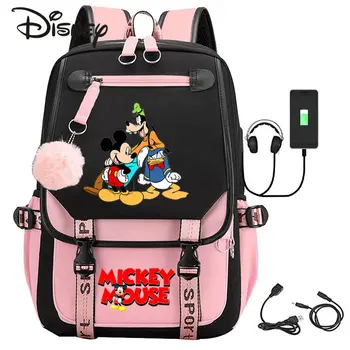 Mickey de Disney Novo Unisex Mochila de Moda do USB da Alta Qualidade Mochila de Viagem dos desenhos animados Versátil, Leve Aluno Mochila