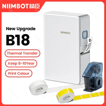 Mini Etiqueta de Transferência de Etiqueta de código de Barras Preço de Impressora Niimbot B18 Móvel Portátil Bluetooth Tag de Máquina com Fita PET, Rolos de Papel