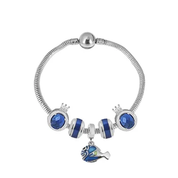 Moda Azul Pandoraer Pulseira para Mulheres Delicadas Banhado a Prata Animal Encantos Bracelete da Jóia das Senhoras Presente de Aniversário
