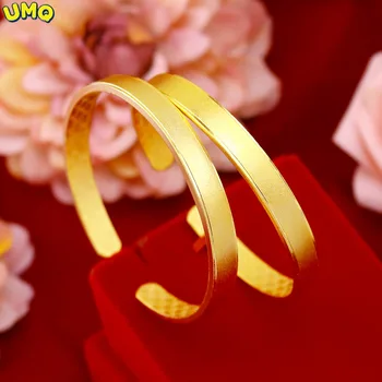 Moda coreana 22k Bracelete de Ouro Amarelo Jóias para as Mulheres de Casamento Noivado Instrução Braceletes Pulseiras de Ouro Namorada Presentes