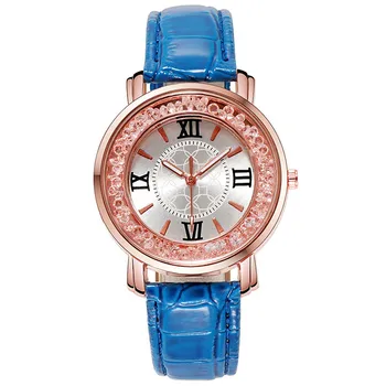 Moda de Luxo de Quartzo Analógico com Pulseira de Couro Senhoras Relógio de Cristal de часы женские наручные montre femme relojes para mulher
