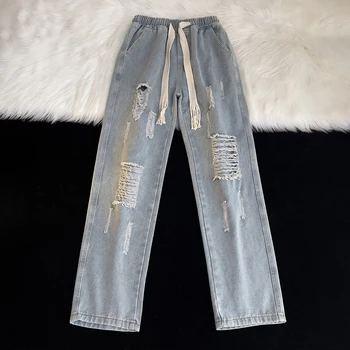 Moda Neutro Simples Daliy Sólido calças de Brim dos Homens Estilo coreano High Street Denim, Calças de Homens Soltos Casual Jean Calças de S-3XL L46
