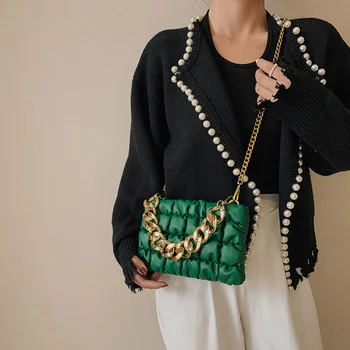 Moda Plissada Bolsa de Ombro com Alça de Corrente de Luxo, Mulheres Sacos de Xadrez feminina Bolsas E Carteiras Senhoras Messenger Crossbody Sacos