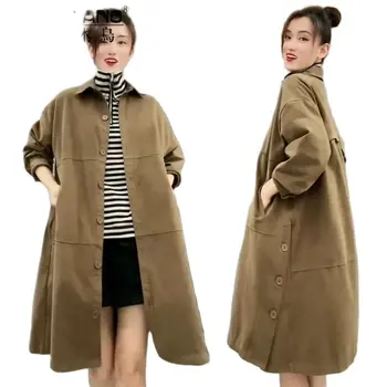 Moda Solta Blusão de Mulheres da Primavera E do Outono Trincheira 2023 Nova Versão coreana Emagrecimento da Cintura Tamanho Casaco Cáqui Casaco Preto