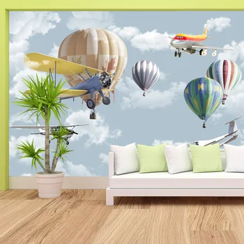 Moderno 3d Paredes de Artigos de Decoração de Casa de Papel Murais Papéis de parede para Viver Quarto com Cama de Balões de Ar Quente de Céu Descascar e ficar Mural Rola