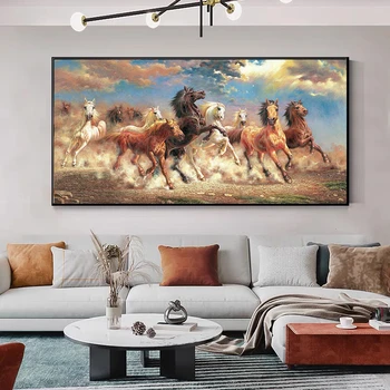 Moderno Execução Cavalos de Pôsteres e Impressões Galope de Cavalos Tela de Pintura de Animais Arte de Parede de Imagem para a Sala de Decoração de Casa