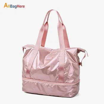 Mulher Travel Tote Bag Shopper Embreagem Grande Capacidade de Bolsa Impermeável Prata Feminina de Ginástica Yoga, Esportes, Moda Bolsa