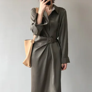 Mulheres De Roupas De 2023 Primavera-Verão Da Nova Moda Coreana Estilos Blusa De Cetim Vestido De Design Sentido Temperamento Longa Camisa De Vestido