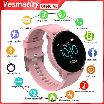 Mulheres Homens Esportes Fitness Relógios Inteligentes compatíveis com Bluetooth, Pulseira de Monitor de frequência Cardíaca Esporte Smart Watch para Xiaomi Huawei