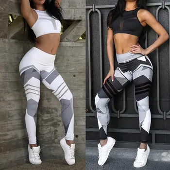 Mulheres Seca Rápido Esporte De Fitness Leggins Geométricos Impressos Esportes Calças De Yoga Calças Leggings Slim Meias Calças Para As Mulheres