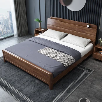 Nogueira Nórdicos madeira maciça cama 2,2 m de casal quarto principal casamento de cama Moderna e minimalista, móveis de arrumação de 1,5 m.