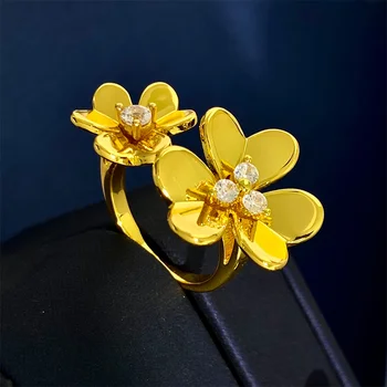 novo 2023 anéis para as mulheres de design sentido trevo flor anel Ajustável Simples jóias de moda