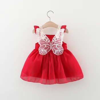 Novo Bebê Meninas' Roupas de Algodão Doce Funda com 3D Asas Decoração de Flores Bebê Meninas' Vestido Bonito Vestido de Princesa infantil