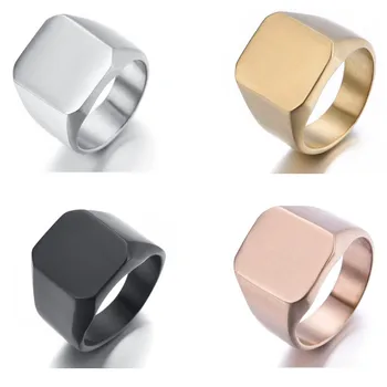Novo titânio de aço quadrado de jóias de moda meninos de aço inoxidável fosco anel