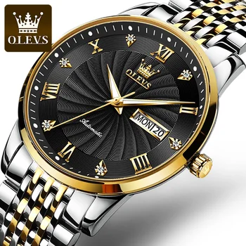 OLEVS 6630 de Negócios dos Homens de Alta qualidade Relógios de pulso Mecânico Automático Impermeável de Aço Inoxidável, Pulseira de Relógio Para Homens Luminosa