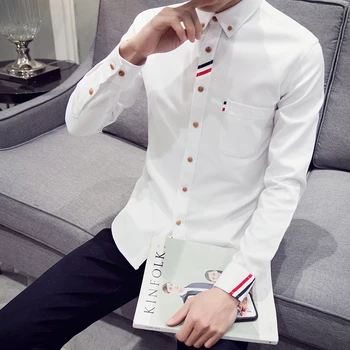 Os homens de Branco Fino de Camisas de Smart Casual Manga Longa Vestido Camisas de Boa Qualidade os Homens Ajuste Camisas Nova Primavera do sexo Masculino Tamanho 4XL Camisas de Vestido