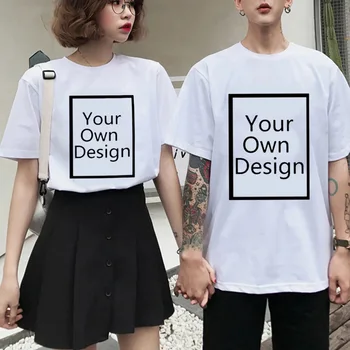 Personalizado Impresso Algodão Preto Branco T-Shirt Harajuku Homens Mulheres Tee DIY Seu Gosto Foto ou Logotipo T-shirt da Moda Personalizada Tops