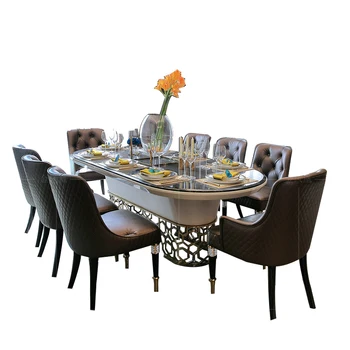 Personalizado italiano luz de luxo tabela pós-moderna, simples de mármore oval de mesa e cadeira combinação de mobiliário Nórdico high-end leath