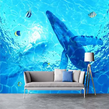 Personalizados Mundo Subaquático do Mar Azul de Peixes da Classe Dolphin Foto do papel de Parede Personalizado 3D Mural do Quarto de Crianças