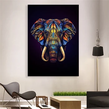 Preto Ornamentado Elefante Abstrato Arte De Parede De Lona Da Pintura De Cor Decorativa Imagem Para Decoração Sala De Estar Cartaz