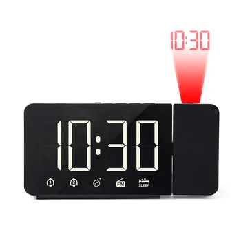 Profissional de Carregamento USB Projeção Digital Relógio Despertador 180° Projetor com FM Função Soneca 4 Dimmer Dupla Relógio Despertador