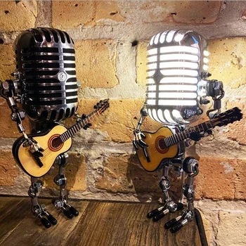 Pré-venda De 20 Dias Vintage Microfone Robô Dimmer Toque Lâmpada da Tabela da Lâmpada - luminária de Mesa Robô Dropshipping