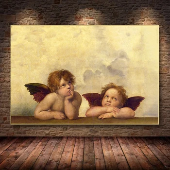 Raphael obras de Arte Clássica Sistina Madonna 90 Bebê Anjos Poster Vintage Renascimento Tela de Pintura de Parede, Imagens de Arte de Decoração de Casa