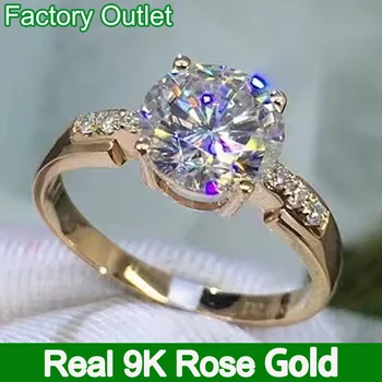Real 9K Rosa de Ouro, Anel de acoplamento das Mulheres da Festa de Aniversário de Casamento Anel Redondo Moissanite Diamante Clássico da Moda 1 2 3 4 5 Ct