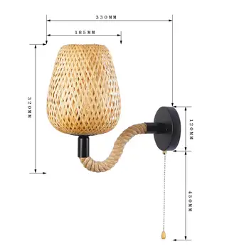Retro Bambu Vime de Parede, Luminária de Parede, Candeeiro de Iluminação para a Fazenda de Voltagem 110-240V Elegante Abajur Puxar Cadeia de Mudar