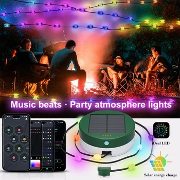 RGB Luz Solar IC Acampamento Luzes de Controle de Cadeia de caracteres Bluetooth Aplicativo Smart Ritmo da Música Impermeável Exterior de Festa Indoor Led Lâmpada